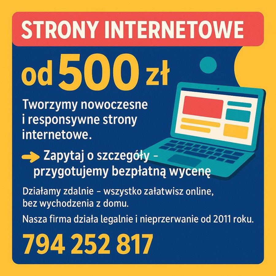 Strona internetowa za 500 zł - idealne rozwiązanie na start!  Gotowa nawet w kilka dni!