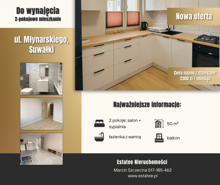 2-pokojowe mieszkanie do wynajęcia - ul. Młynarskiego, Suwałki 