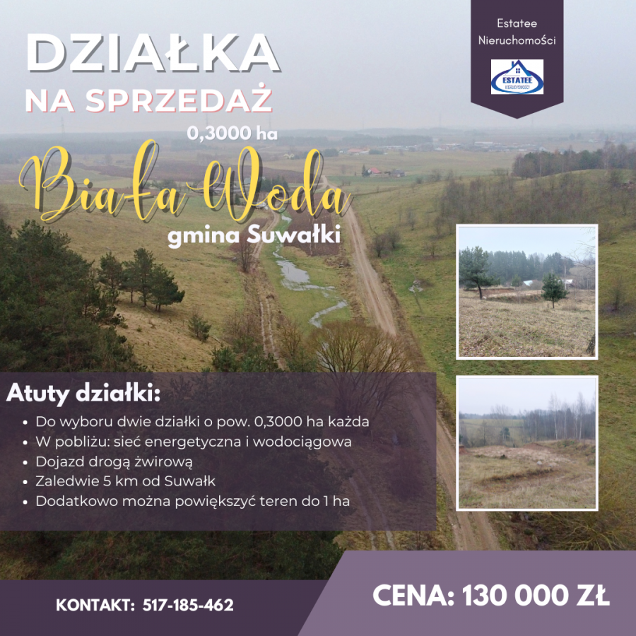 Biała Woda, gm. Suwałki 0,3000 ha - działka na sprzedaż