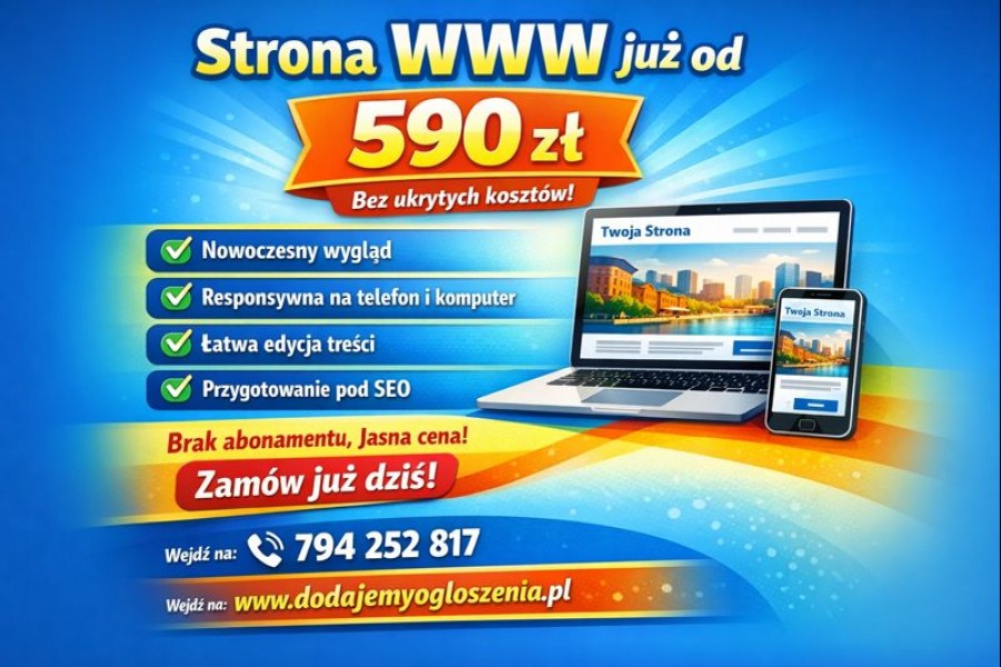 Strona internetowa już od 590 zł - BEZ PRZEPŁACANIA! + DODAWANIE OGŁOSZEŃ