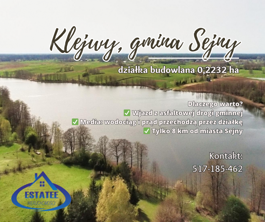 Działka budowlana 0,2232 ha – Klejwy, gmina Sejny