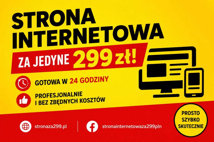  Strona WWW na już - realizacja w 24h - 299 zł 