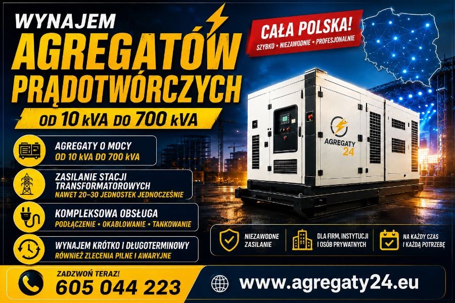 AGREGATY PRĄDOTWÓRCZE DO 700 kVA  - WYNAJEM - USŁUGI