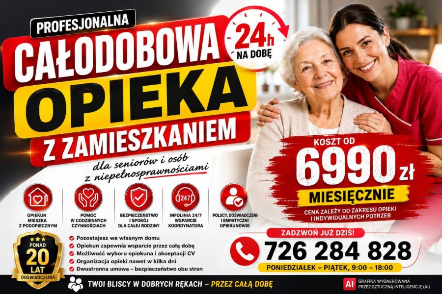 Firma opiekuńcza z 20-letnim stażem - opieka całodobowa w domu seniora. Usługa opieki całodobowej dl