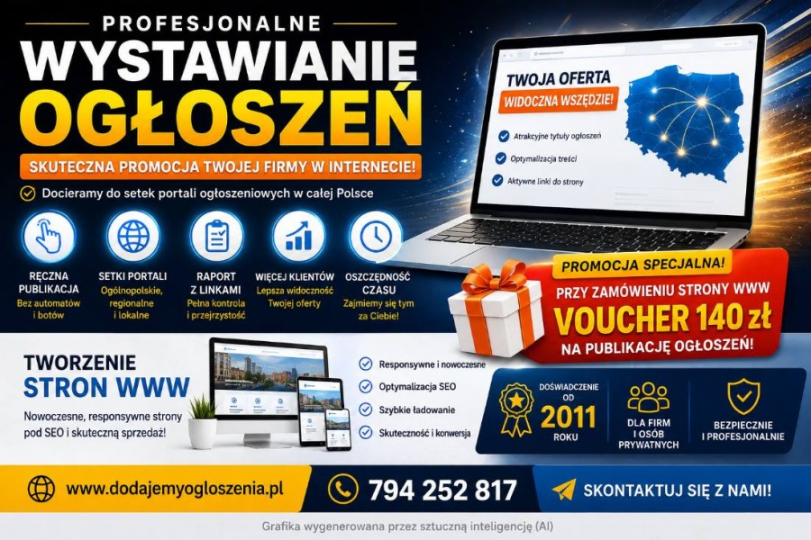 Wystawianie ogłoszeń internetowych dla firm i usług  + Tanie strony WWW