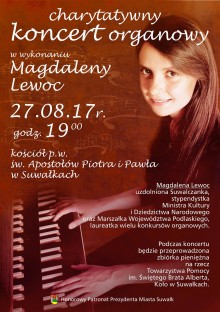 Charytatywny koncert organowy w wykonaniu Magdaleny Lewoc