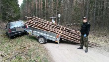 Opel z przyczepką wypełnioną drewnem wylądował w rowie. Kontakt z kierowcą był utrudniony