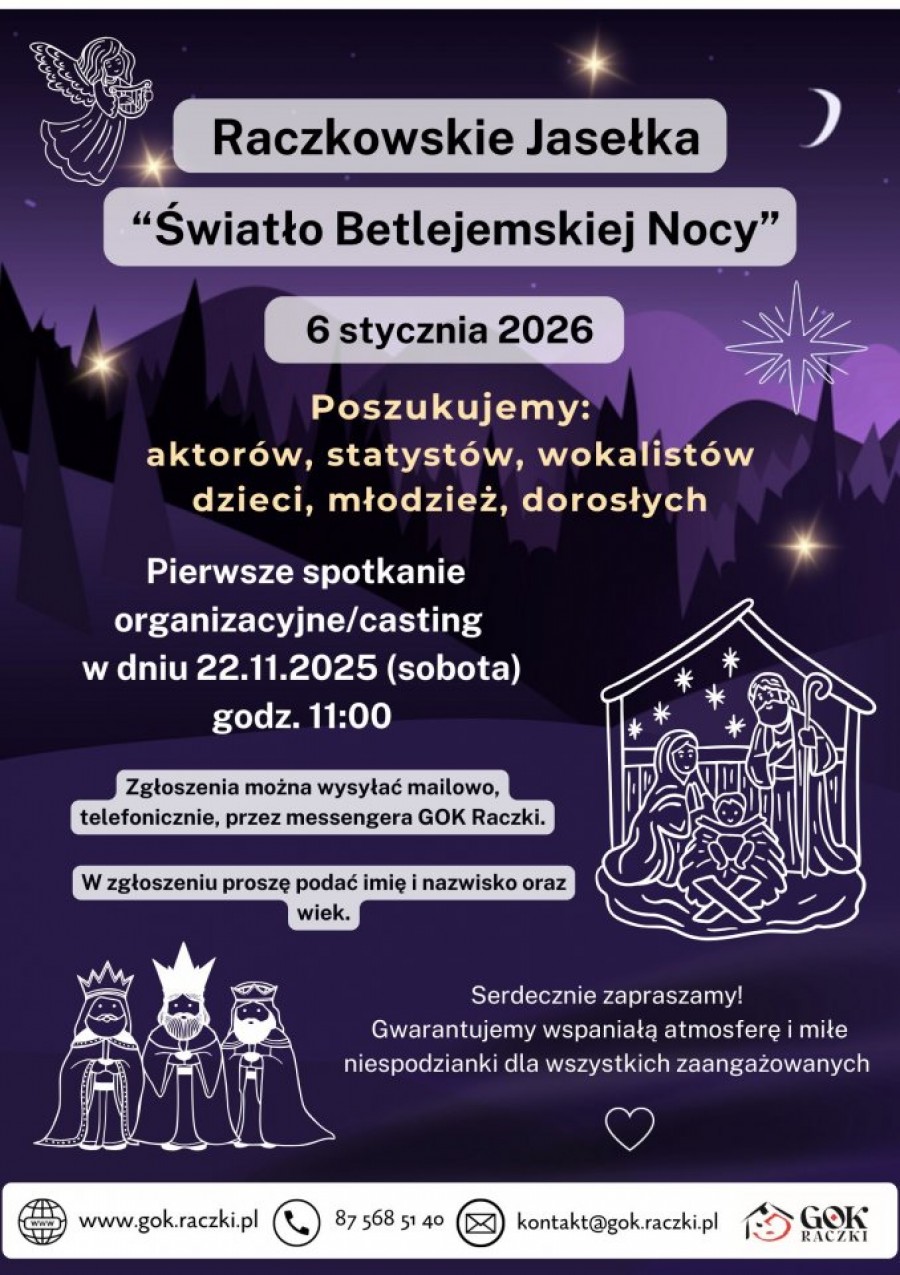 GOK w Raczkach zaprasza do wystąpienia w jasełkach
