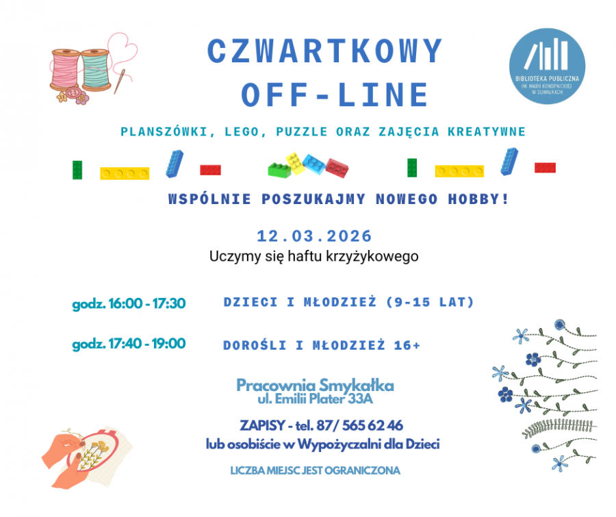 Czwartkowy OFF-LINE: haft krzyżykowy w Bibliotece