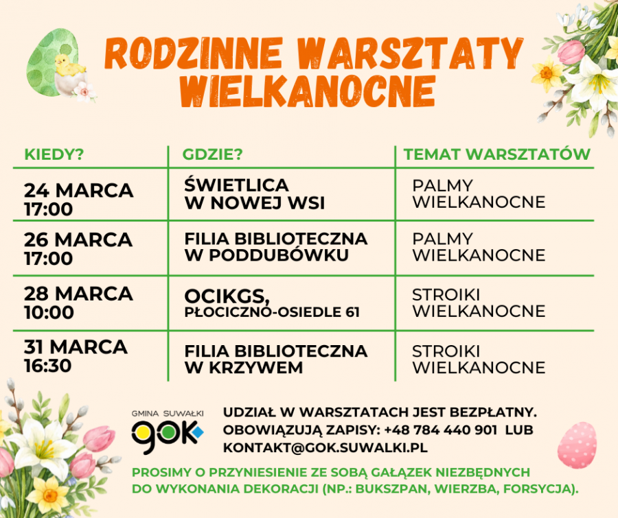 Bezpłatne rodzinne warsztaty Wielkanocne w gminie Suwałki