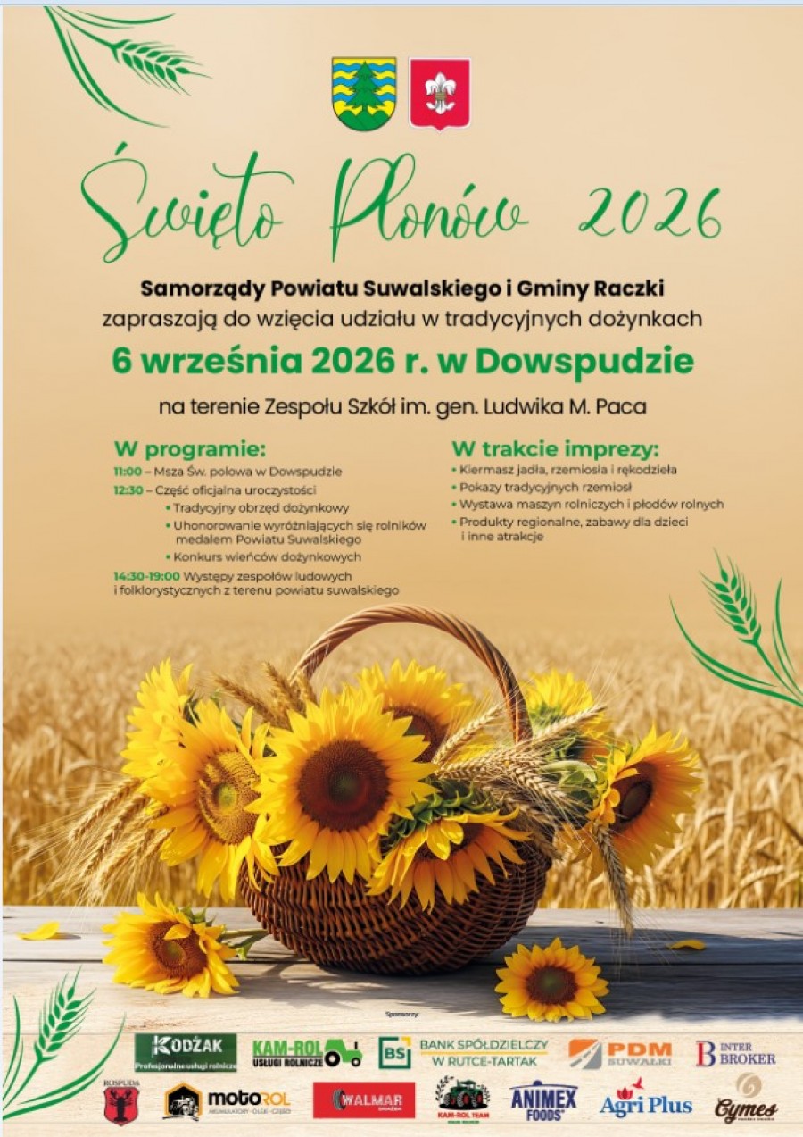 W Dowspudzie odbędą się Dożynki Powiatu Suwalskiego i Gminy Raczki - Święto Plonów 2026
