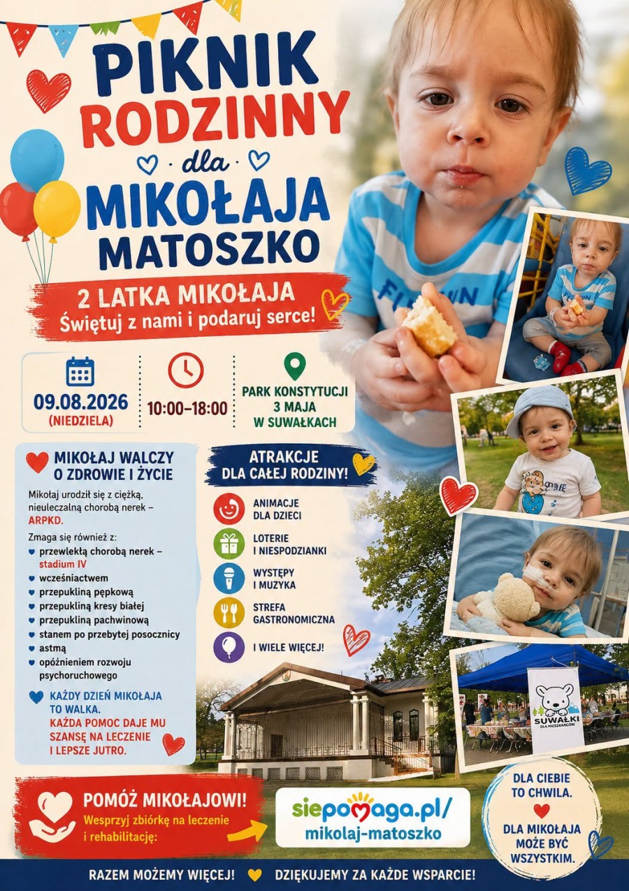 Suwałki. Piknik Rodzinny dla Mikołaja Matoszko