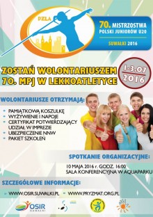 Lekkoatletyka. Zostań wolontariuszem 70. MP Juniorów